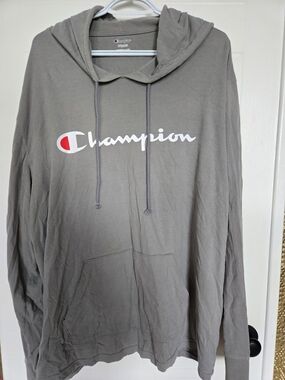 Champion Gray Pullover Hoodie with Script Logo